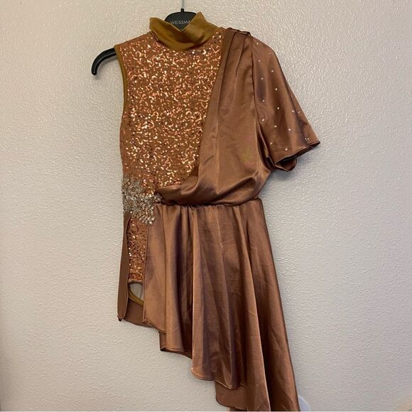Weissman Elite dance costume dress bronze appliqué Your Love D13084 Adult XSA - Picture 2 of 12